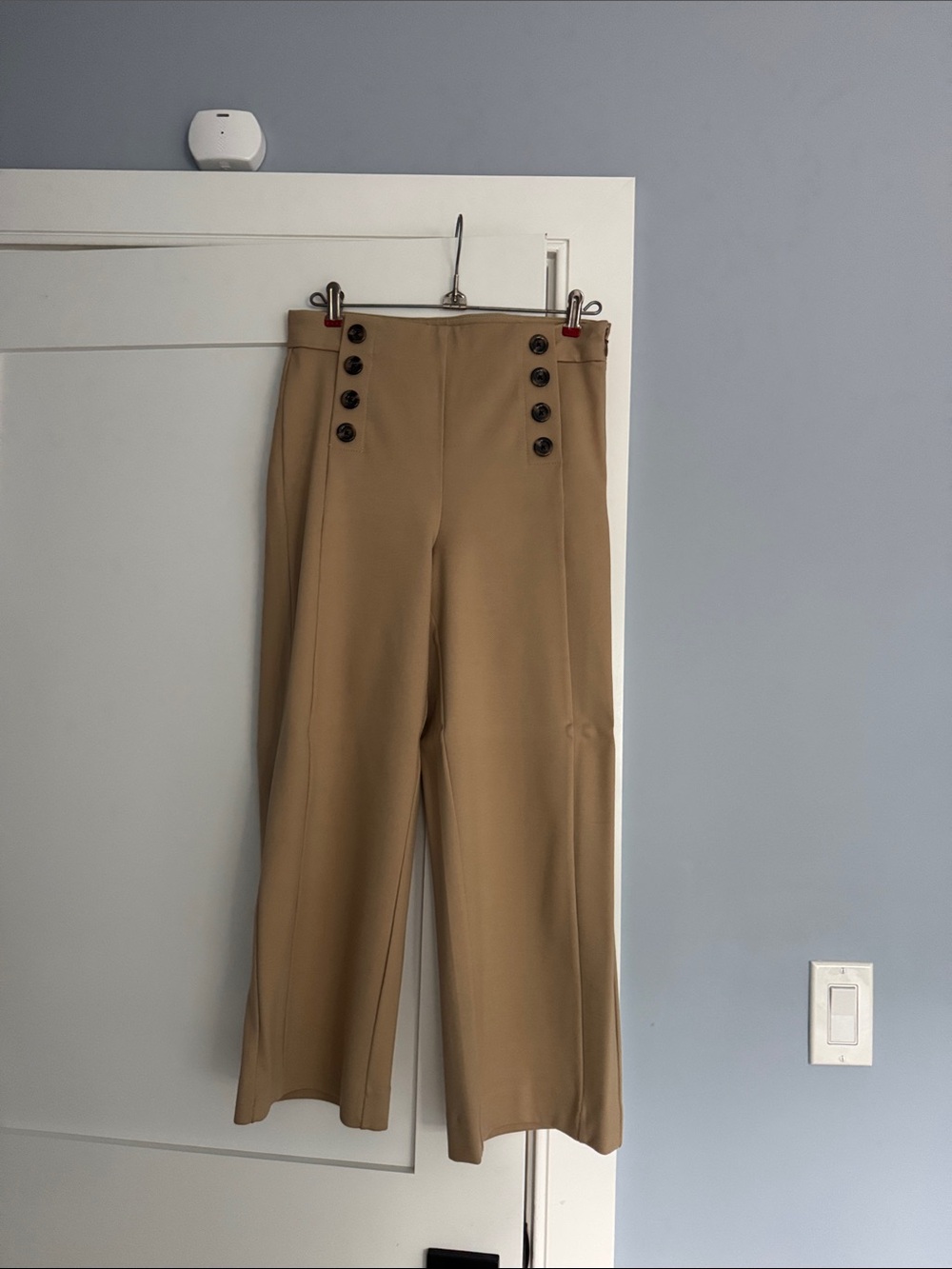 Ann Taylor Khaki High-Rise Cropped Wide-Leg Pants with Button Detail